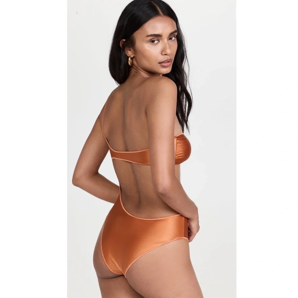 Oseree Glow Asymmetric Maillot One Piece Cutout O Ring Swimsuit NWT Bronze - Picture 3 of 15